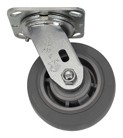 Side view of swivel caster with gray wheel